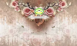 پوستردیواری آبرنگی گل و سر گوزن 5144