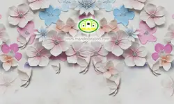 پوستردیواری گچبری گلهای صورتی و آبی رنگ 12020