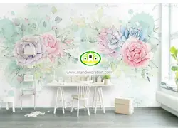 پوستر دیواری آبرنگی گل رزبنفش گبهی و آبی