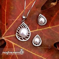 نیم ست مروارید اشکی نقره