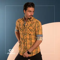 پیراهن کتان مردانه مدل آستین بلند چهارخانه 236704