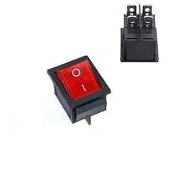 کلید راکر چراغ قرمز 4 پایه 2 حالت 25*30 میلیمتر
