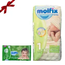 پوشک کودک مولفیکس سایز 1 بسته 40 عددی + هدیه دستمال مرطوب
