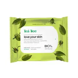 دستمال مرطوب بیول Tea Tree مناسب پوست چرب بسته 20 عددی