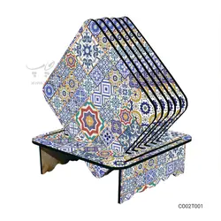 ست زیر لیوانی همراه با پایه طرح کاشی کاری کد CO02T001