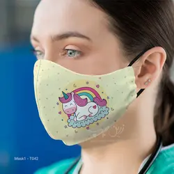 ماسک 3 لایه با قابلیت تعویض فیلتر طرح یونیکورن مدل T042