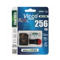 کارت حافظه میکرو 256 گیگ ویکومن Vicco Final 667x Plus A2 V30 U3 C10 100MB/s + رم ریدر و خشاب