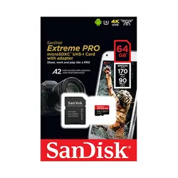 کارت حافظه میکرو ۶۴ گیگ سن دیسک SanDisk Extreme PRO class A2 170MB/s با آداپتور