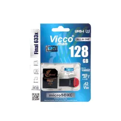 کارت حافظه ۱۲۸ گیگ ویکومن Vicco Man Final 633x U3 C10 100MB/s با خشاب + رم ریدر