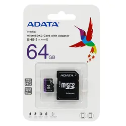 کارت حافظه میکرو ۶۴ گیگ ای دیتا Adata Premier U1 C10 80MB/s با خشاب