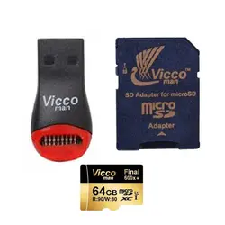 کارت حافظه میکرو ۶۴ گیگ ویکومن Vicco Final 600x C10 U3 90MB/s + رم ریدر