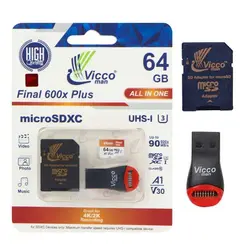 کارت حافظه میکرو ۶۴ گیگ ویکومن Vicco Final 600x C10 U3 90MB/s + رم ریدر