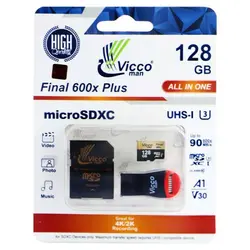 کارت حافظه ۱۲۸ گیگ ویکو Vicco Final 600x C10 U3 90MB/s + رم ریدر