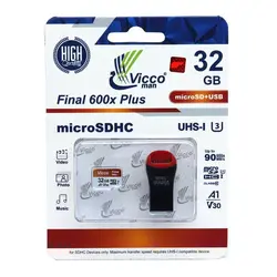 کارت حافظه میکرو ۳۲ گیگ ویکومن Vicco Man Final 600x Plus V30 U3 C10 90MB/s + رم ریدر