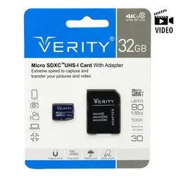 کارت حافظه میکرو ۳۲ گیگ وریتی Verity Extreme U3 C10 80MB/s با خشاب