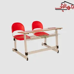 صندلی مدرسه‌ای متال پلاست دو نفره با نیمکت با جاکتابی بنیزان کد TS 102 A