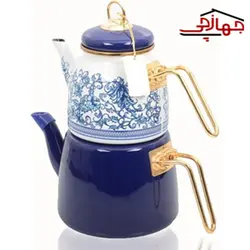 کتری و قوری پاچی مدل گلدار سرمه ای