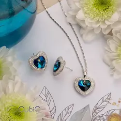 نیم ست نقره قلب کوبیک QP-1310-a