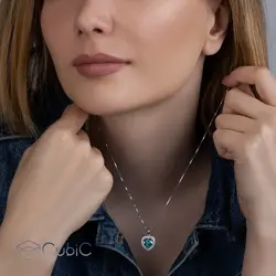 گردنبند نقره کوبیک QP-3810-B ماه تولد مارس(اسفند و فروردین)