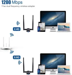 آداپتور بی‌سیم وای‌فای USB Ac 1200 مگابیت بر ثانیه، دانگل وای‌فای شبکه بی‌سیم USB 3.0
