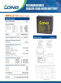 باتری ۱۲ ولت ۴٫۵ آمپر لانگ مدل ۱۲V4.5AH قیمت LONG 12V-4.5Ah UPS Battery