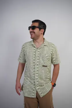 پیراهن مردانه بوکله طرح بافت کلاسیک اولد مانی مراکشی کوبایی سفید سبز کد 68646 - قیمت خرید زئوس