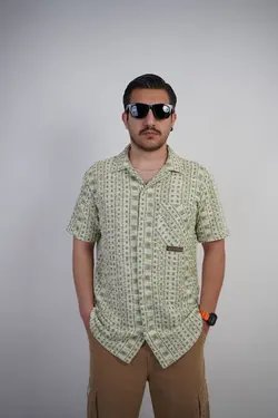 پیراهن مردانه بوکله طرح بافت کلاسیک اولد مانی مراکشی کوبایی سفید سبز کد 68646 - قیمت خرید زئوس