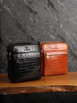 کیف دوشی مردانه چرم طبیعی بیورا سایز متوسط مدل زیپ صاف dbb87