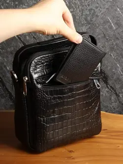 کیف دوشی مردانه چرم طبیعی بیورا سایز متوسط مدل زیپ صاف dbb87