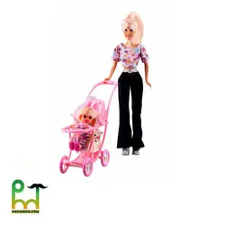 عروسک باربی دفا با کالسکه و نوزاد کد 20958