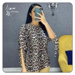 شومیز آستین واشری پلنگی