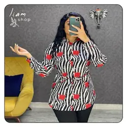 شومیز جلو دکمه طرح گل رز