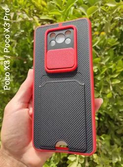 کاور کشویی POCO X3 / POCO X3 PRO مدل کربنی (جا کارتی دار)