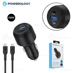 شارژر فندکی پاورولوژی Powerology Ultra Quick Car Charger PCCSR007-C توان 130 وات همراه با کابل