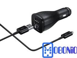 خرید ارزان شارژر فندکی سریع سامسونگ با کابل میکرو یو اس بی Samsung Fast Charging Dual Car Charger