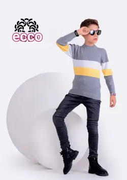 بلوز بافت پسرانه راه راه طوسی سفید - عمده فروشی لباس بچه‌گانه اکوبازار