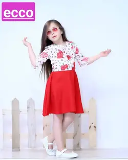 پیراهن دامن حریر گلدار سرهمی - عمده فروشی لباس بچه‌گانه اکوبازار