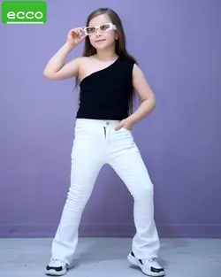 خرید عمده شلوار لی دمپا ریش دخترانه سفید