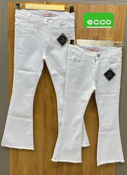 خرید عمده شلوار لی دمپا ریش دخترانه سفید