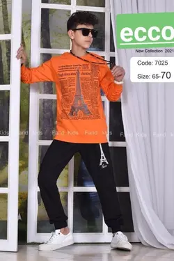 بلوز شلوار پسرانه طرح با ایفل کد 7025 - عمده فروشی لباس بچه‌گانه اکوبازار