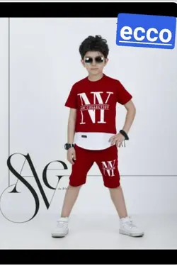 تیشرت شلوارک پسرانه مدل NY قرمز - عمده فروشی لباس بچه‌گانه اکوبازار