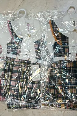 سارافون دوتیکه چهار خانه - عمده فروشی لباس بچه‌گانه اکوبازار