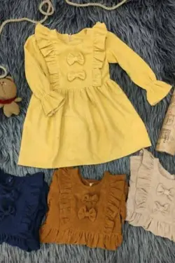 سارافون مخمل کبریتی دو پاپیون - عمده فروشی لباس بچه‌گانه اکوبازار