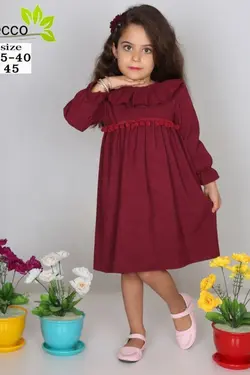 سارافون مخمل کبریتی طرح پوم پوم - عمده فروشی لباس بچه‌گانه اکوبازار