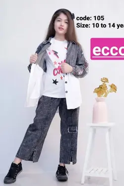 ست مانتو شلوار تیشرت دخترانه کد 105 - عمده فروشی لباس بچه‌گانه اکوبازار