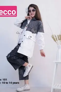 ست مانتو شلوار تیشرت دخترانه کد 101 - عمده فروشی لباس بچه‌گانه اکوبازار