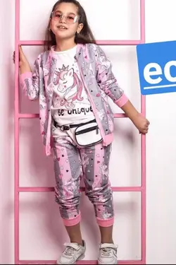 سه تیکه یونیکورن مخمل دخترانه - عمده فروشی لباس بچه‌گانه اکوبازار