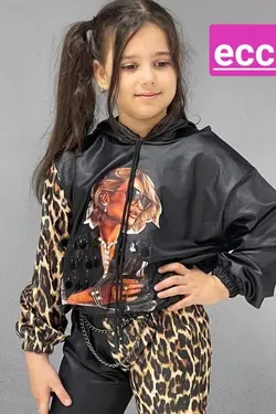 هودی شلوار چرم و پلنگی - عمده فروشی لباس بچه‌گانه اکوبازار