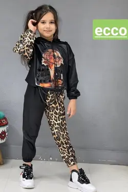 هودی شلوار چرم و پلنگی - عمده فروشی لباس بچه‌گانه اکوبازار