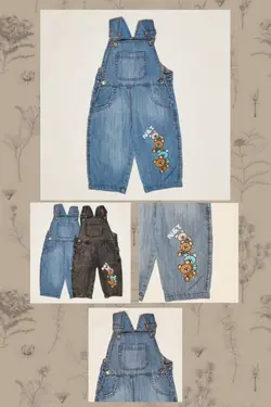 تولیدی شلوار پیشبندی بچه گانه مدل چاپ خرسی دو رنگ آبی و دودی